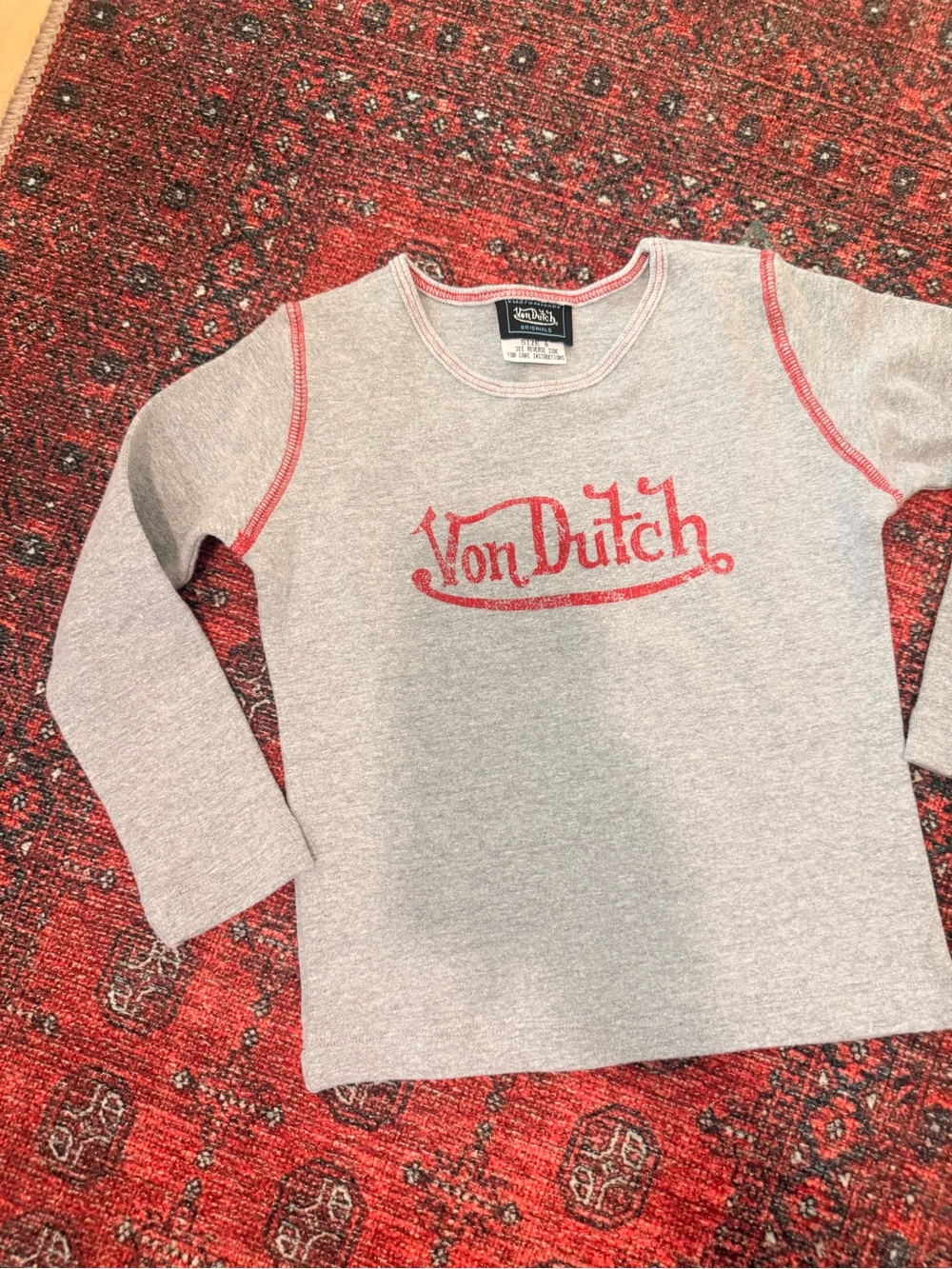 Von Dutch Kids' Long Sleeve Gray Top with Red Logo! New Without Tags! Size 6!